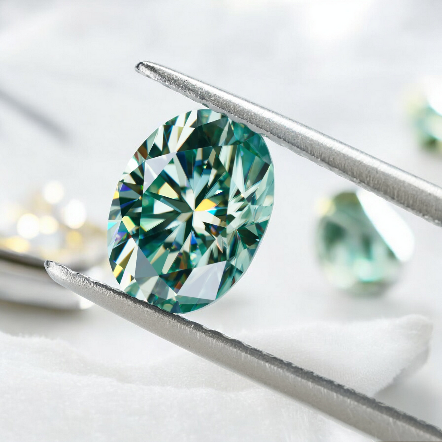 Blueish Green Oval Cut Moissanites