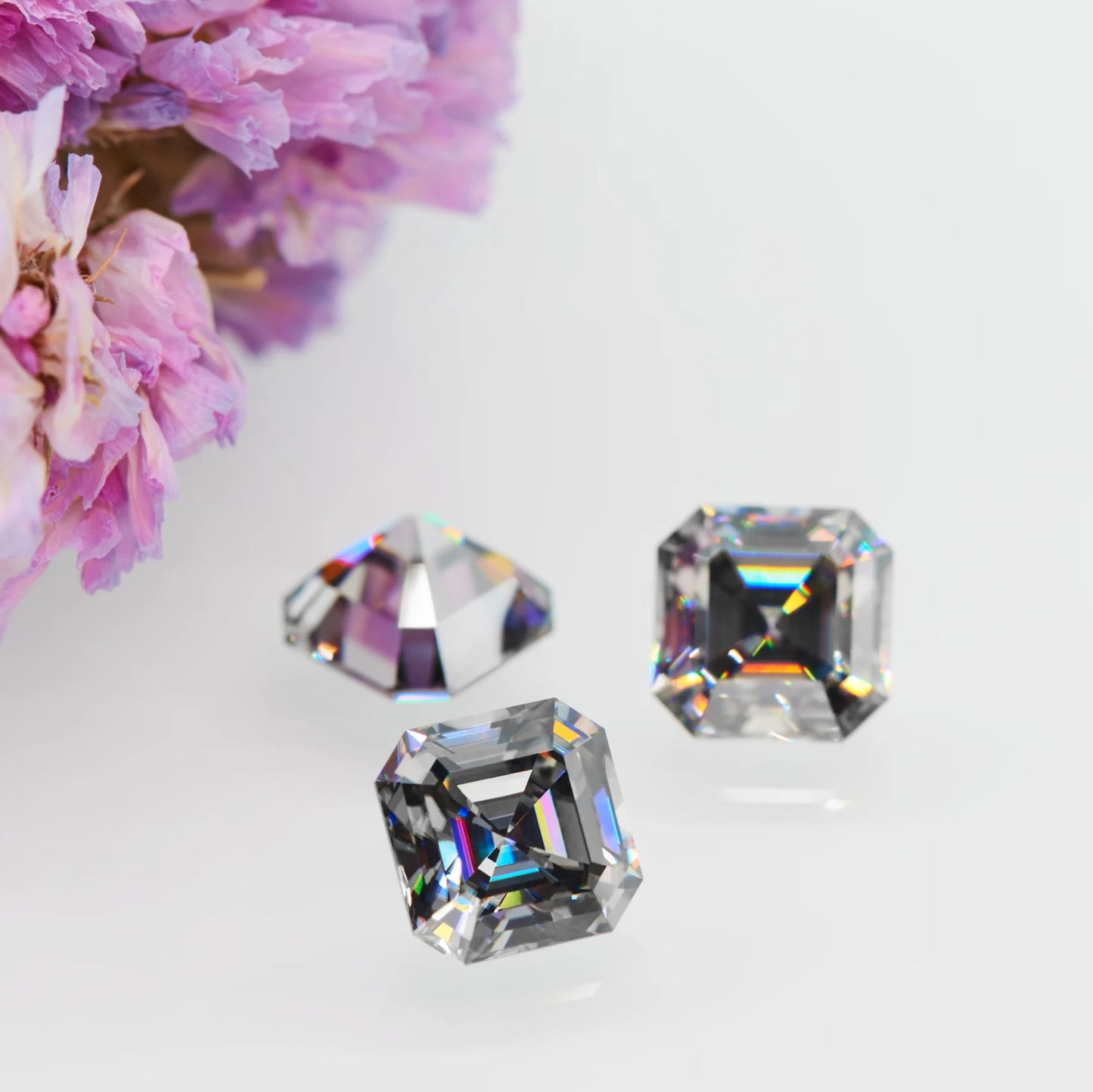 Grey Asscher Cut Moissanites