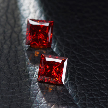 Pigeon Blood Red Princess Cut Moissanites