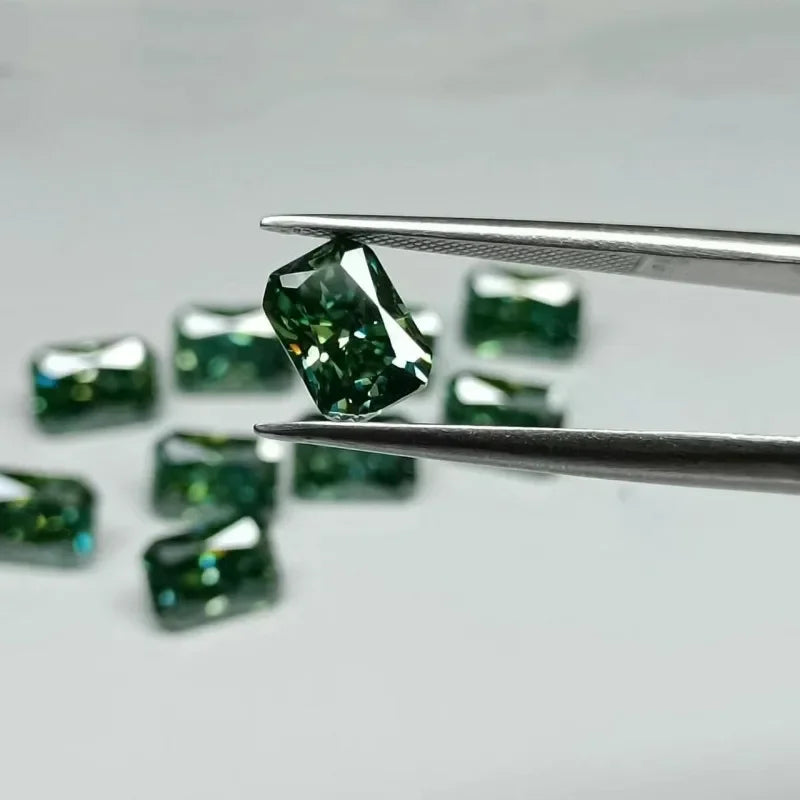 Forest Green Radiant Cut Moissanites