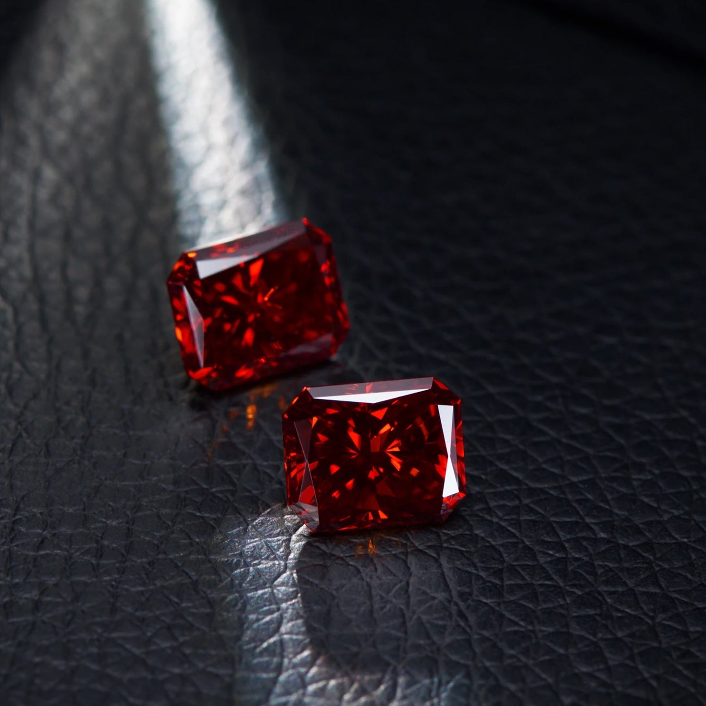 Pigeon Blood Red Radiant Cut Moissanites