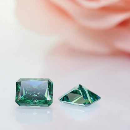 Green Radiant Cut Moissanites