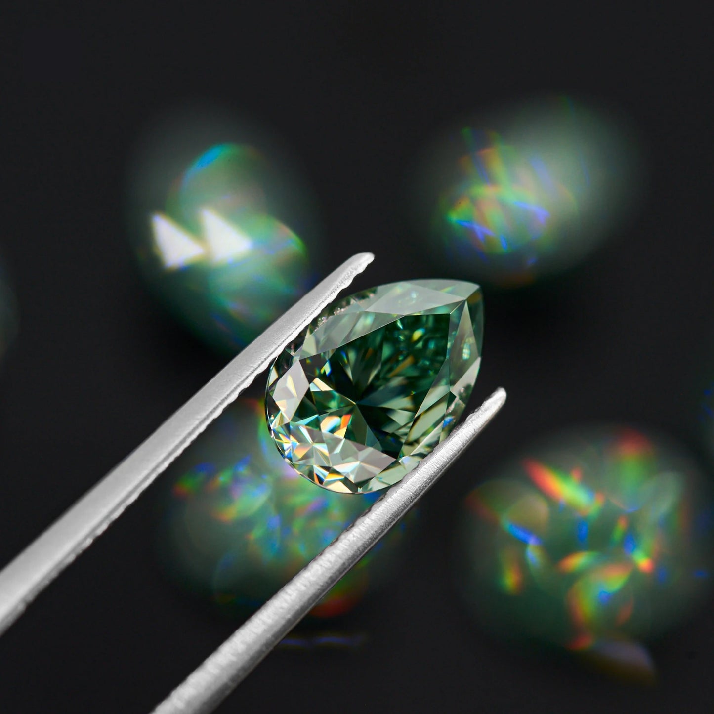 Green Pear Cut Moissanites