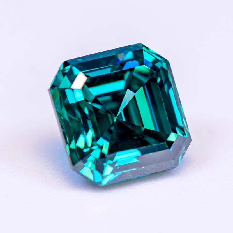 Emerald Green Asscher Cut Moissanites