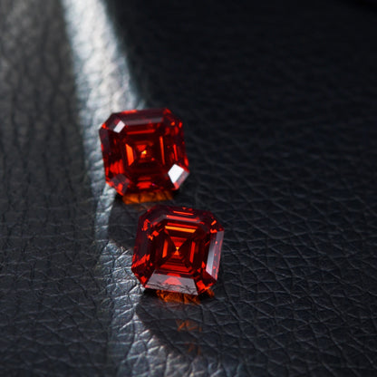 Pigeon Blood Red Asscher Cut Moissanites