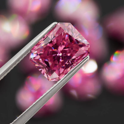 Vivid Pink Radiant Cut Moissanites