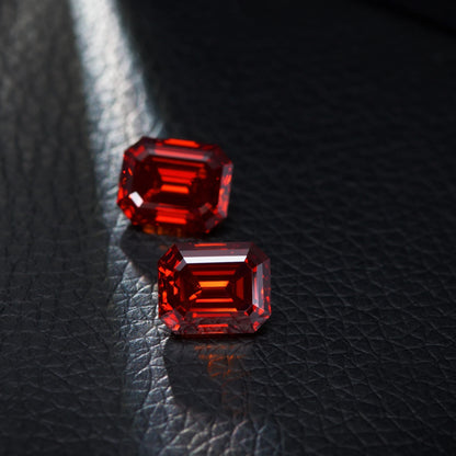 Pigeon Blood Red Emerald Cut Moissanites