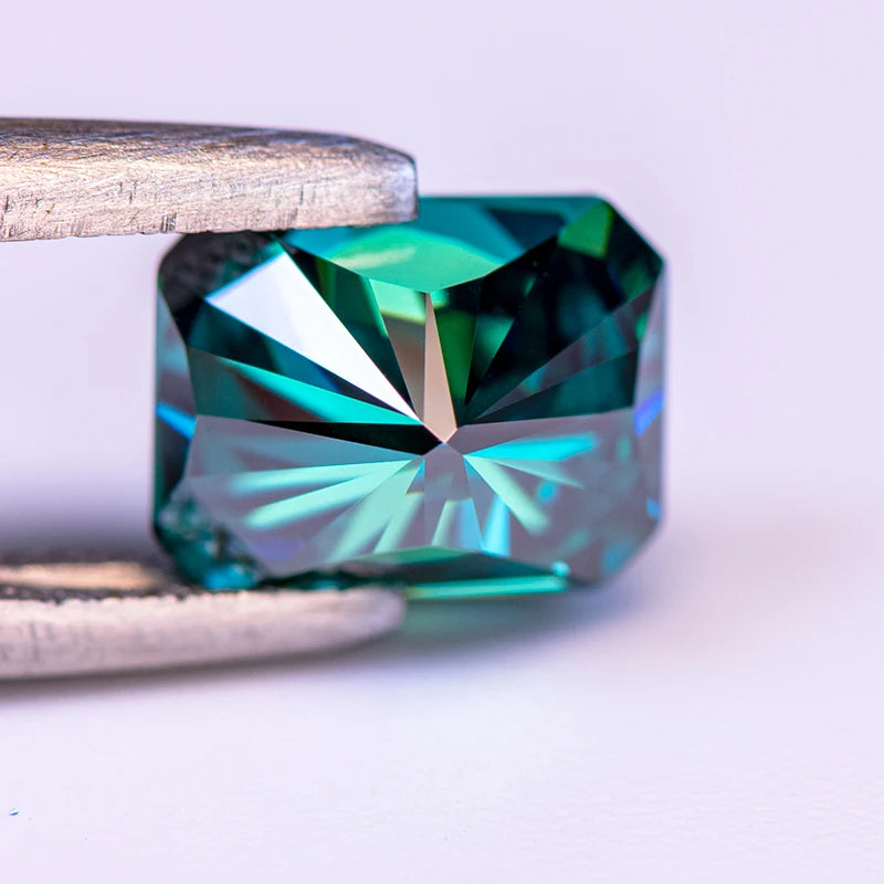 Emerald Green Radiant Cut Moissanites