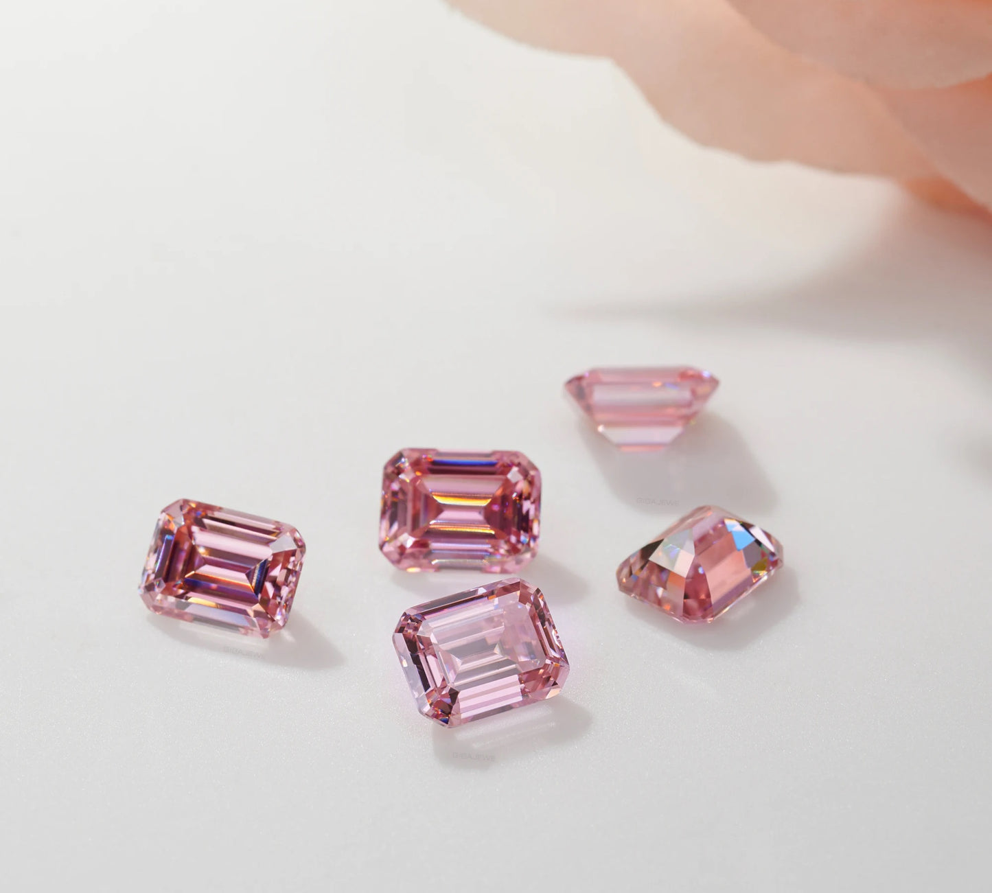 Soft Pink Emerald Cut Moissanites