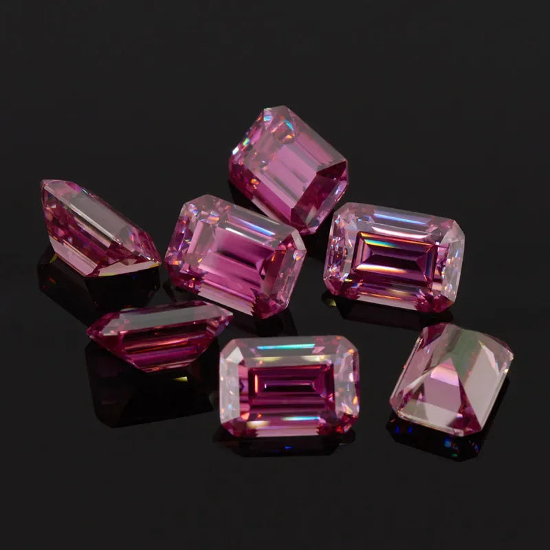 Vivid Pink Emerald Cut Moissanites