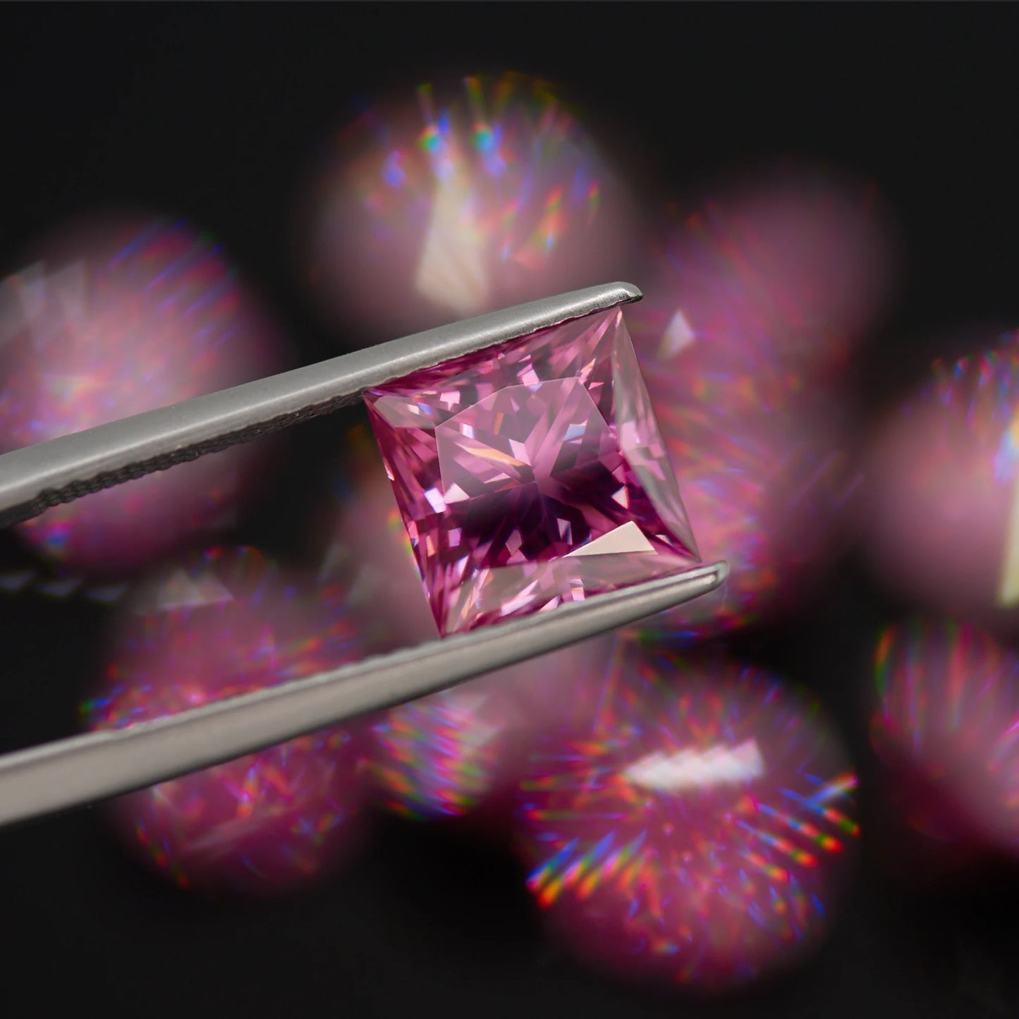 Vivid Pink Princess Cut Moissanites