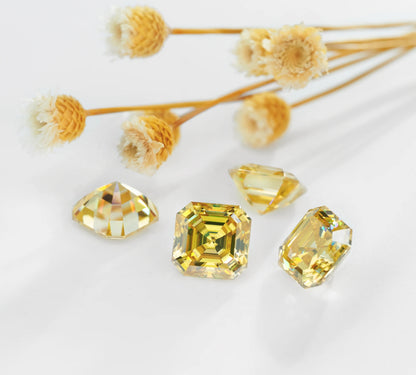 Sun Yellow Asscher Cut Moissanites