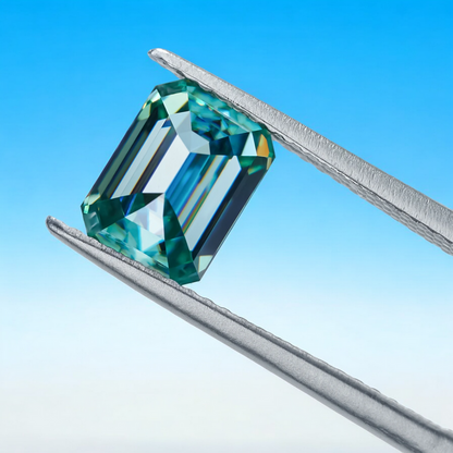 Bluish Green Emerald Cut Moissanites