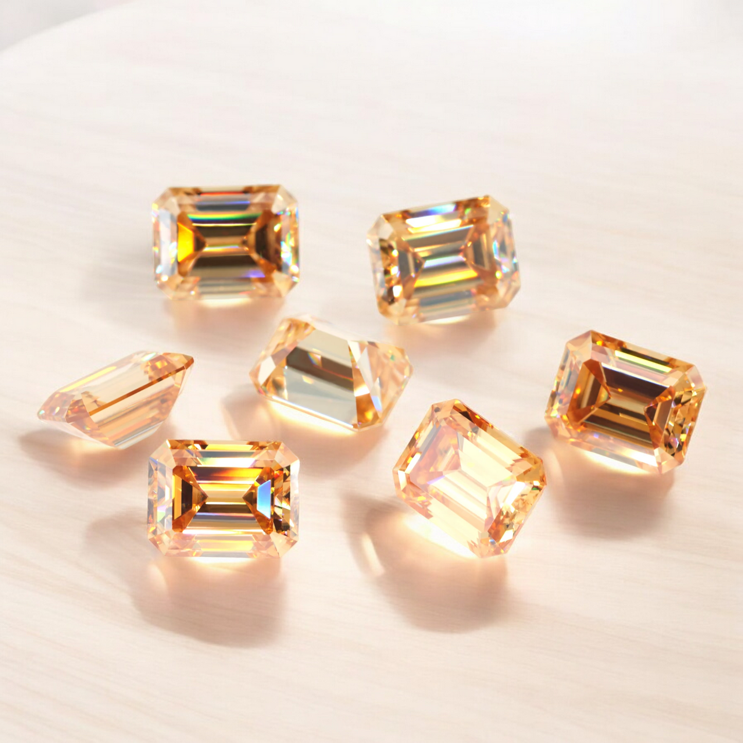 Vivid Champagne Emerald Cut Moissanites