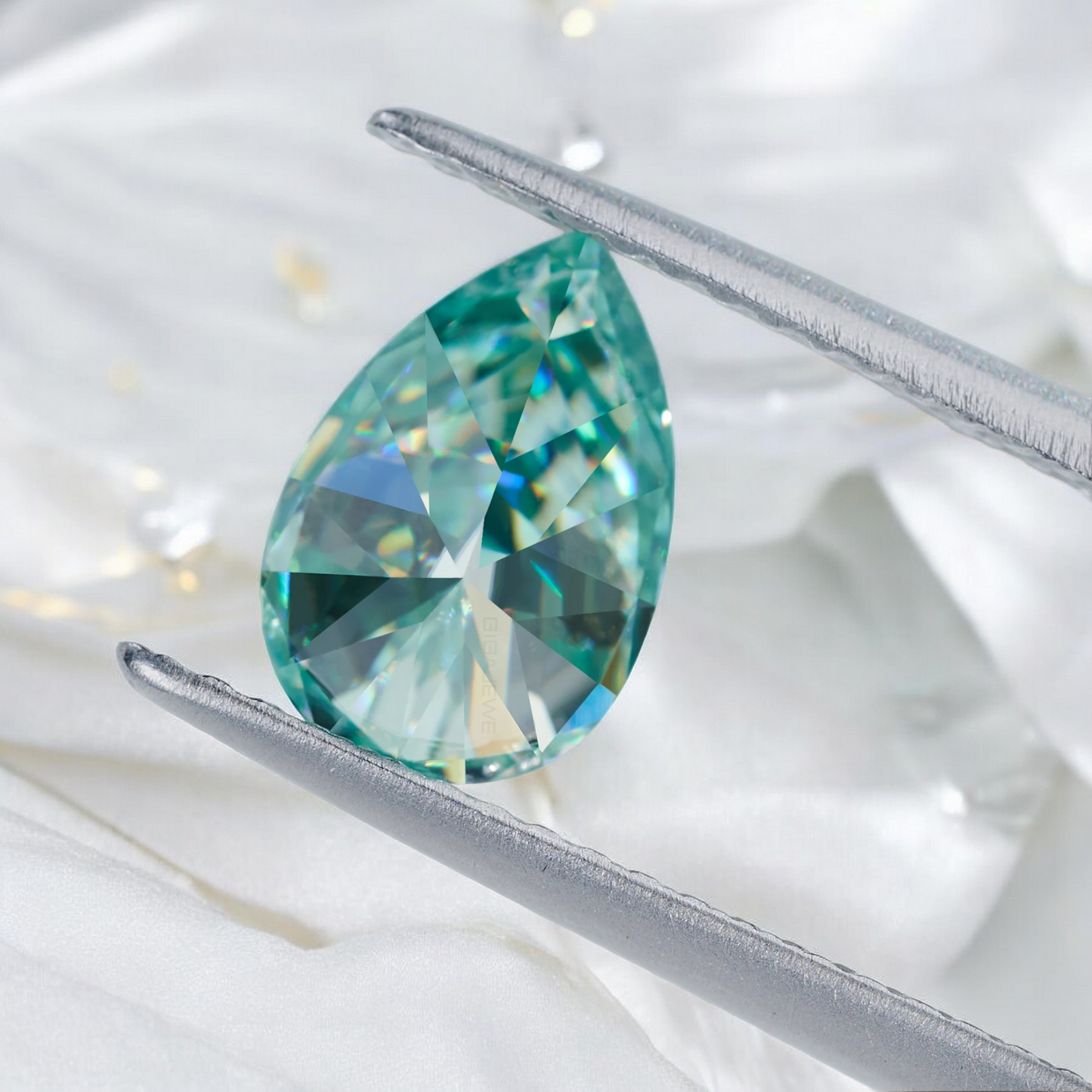 Bluish Green Pear Cut Moissanites