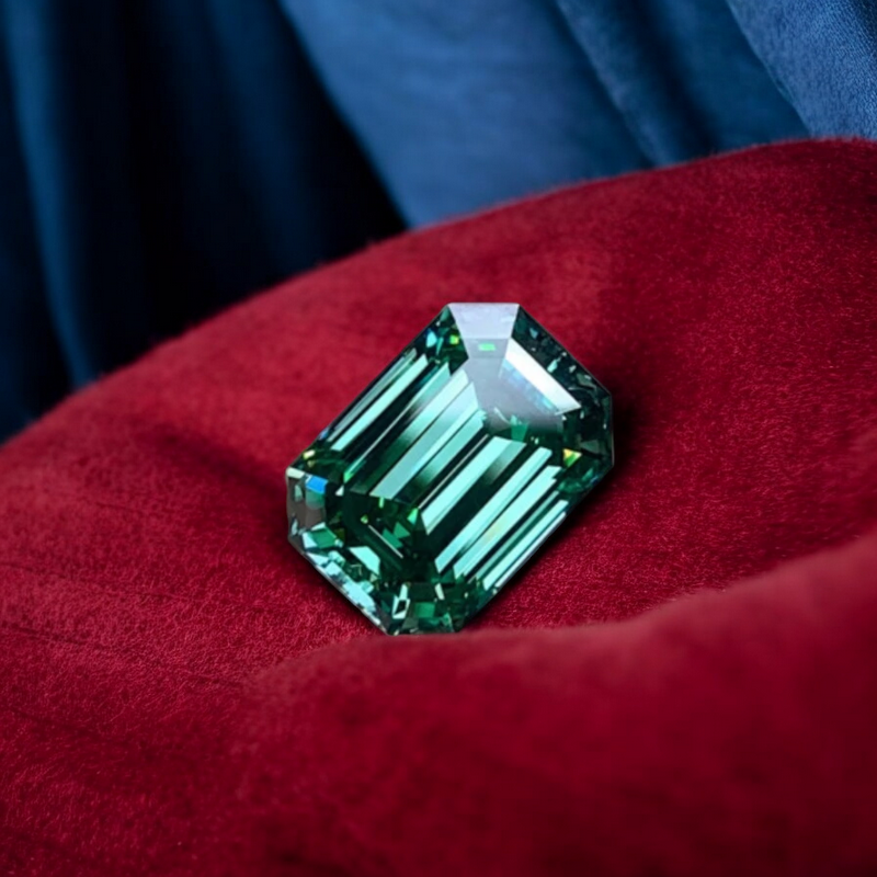 Emerald Green Emerald Cut Moissanites