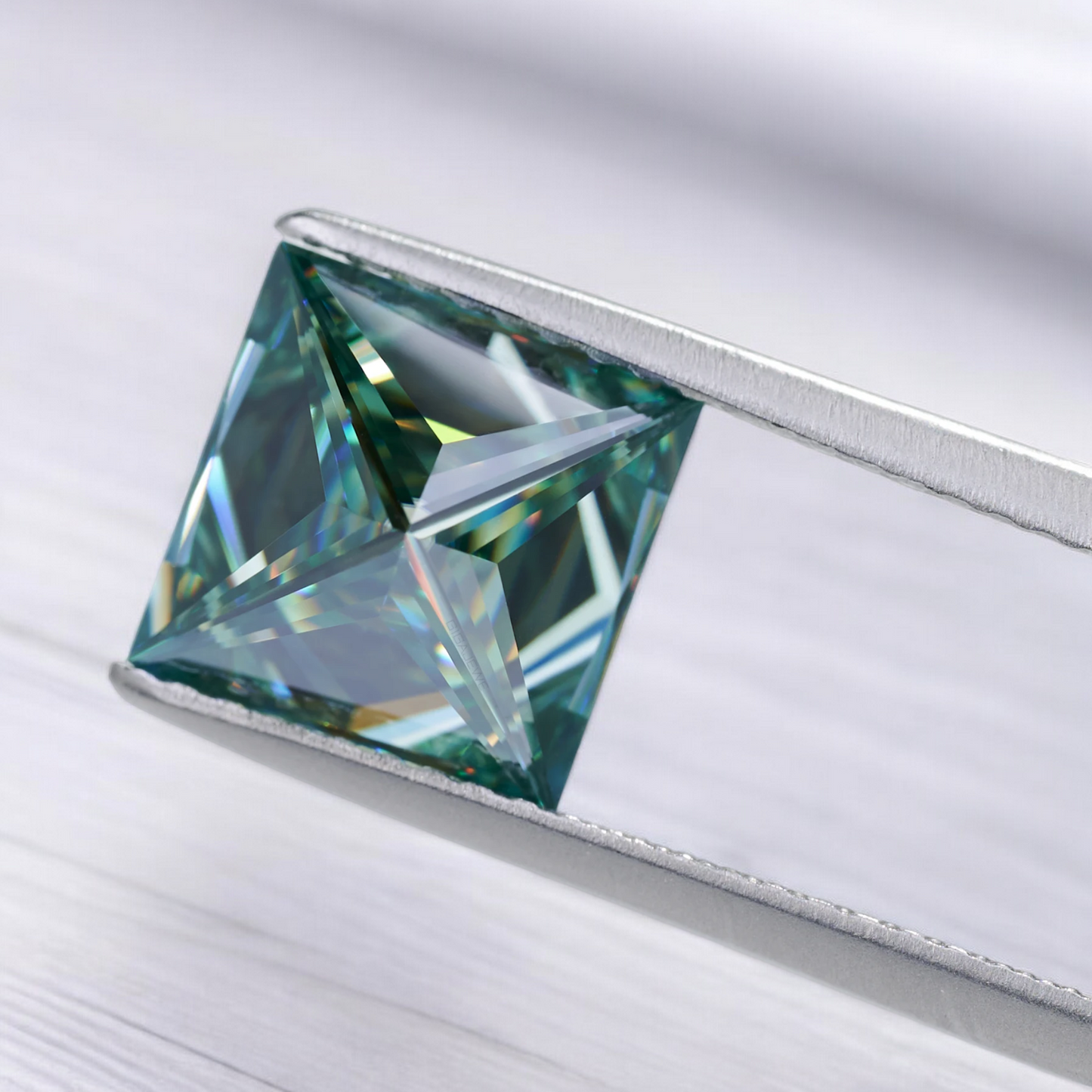 Blueish Green Princess Cut Moissanites