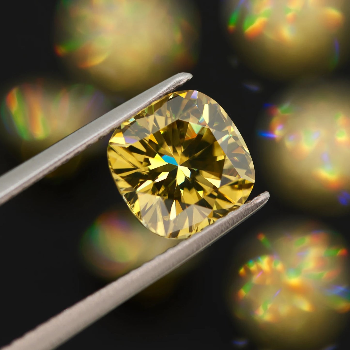 Sun Yellow Cushion Cut Moissanites