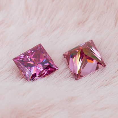 Vivid Pink Princess Cut Moissanites