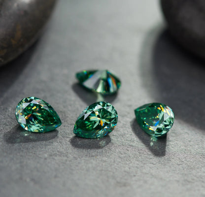 Green Pear Cut Moissanites