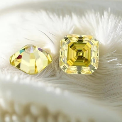 Vivid Canary Yellow Asscher Cut Moissanites