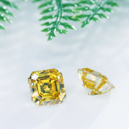 Sun Yellow Asscher Cut Moissanites