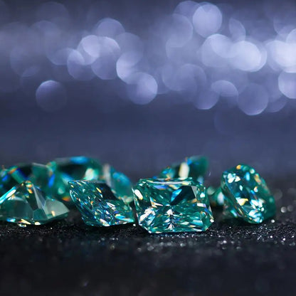 Bluish Green Radiant Cut Moissanites