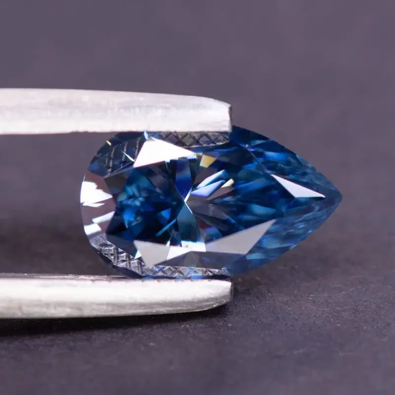 Royal Blue Pear Cut Moissanites