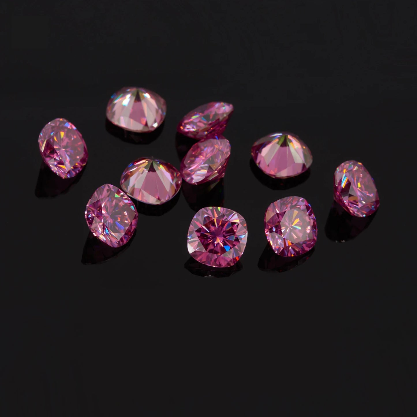 Vivid Pink Cushion Cut Moissanites