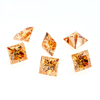 Vivid Champagne Princess Cut Moissanites