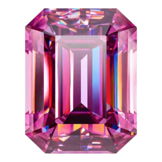 Vivid Pink Emerald Cut Moissanites