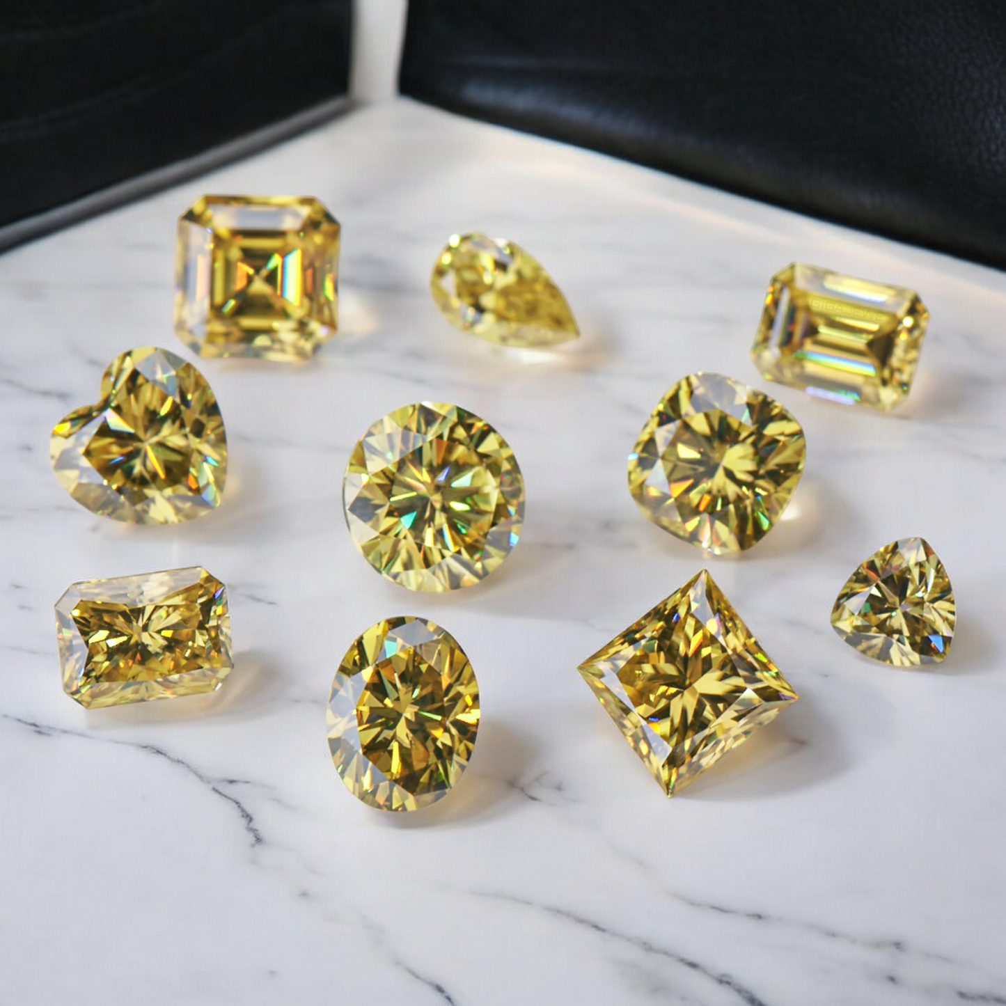 Sun Yellow Cushion Cut Moissanites