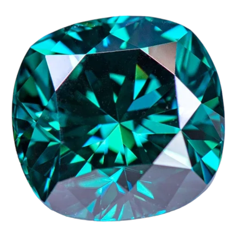 Emerald Green Cushion Cut Moissanites