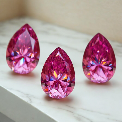 Vivid Pink Pear Cut Moissanites