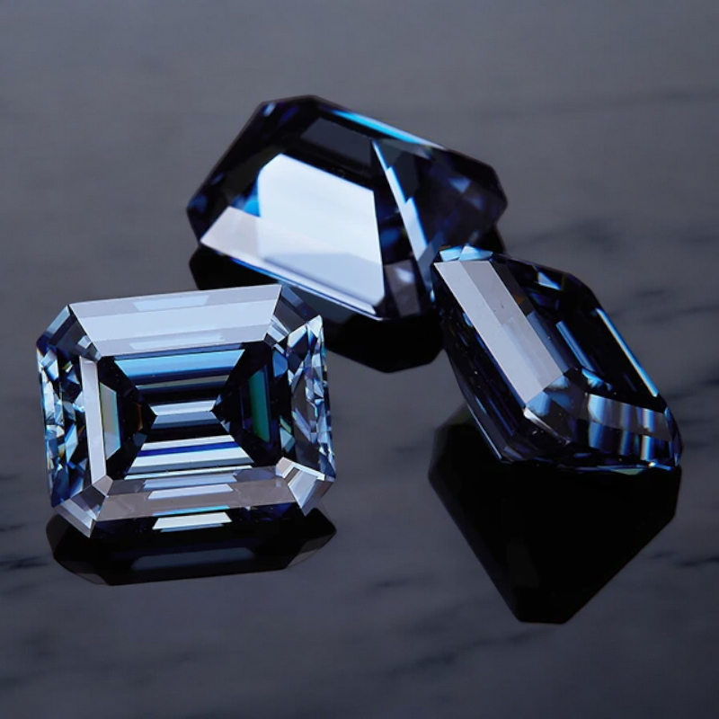 Royal Blue Emerald Cut Moissanites