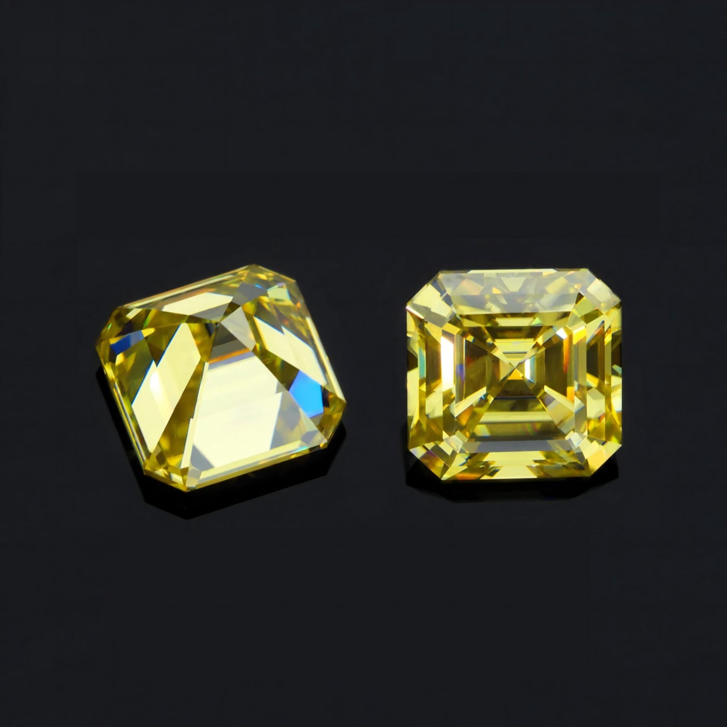 Vivid Canary Yellow Asscher Cut Moissanites