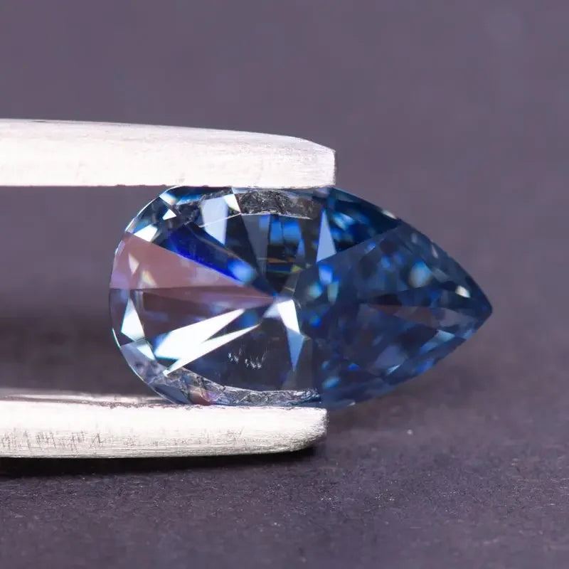 Royal Blue Pear Cut Moissanites