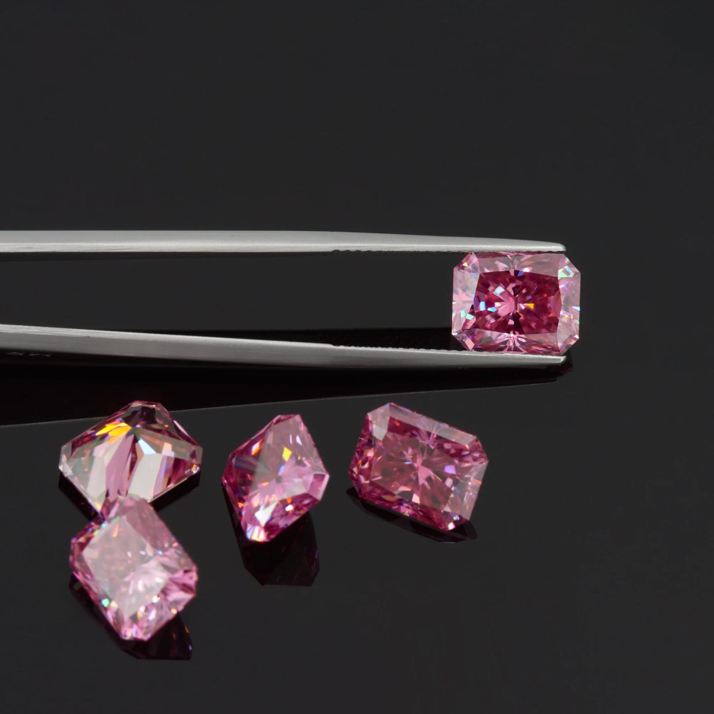 Vivid Pink Radiant Cut Moissanites