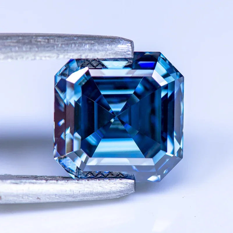 Royal Blue Asscher Cut Moissanites