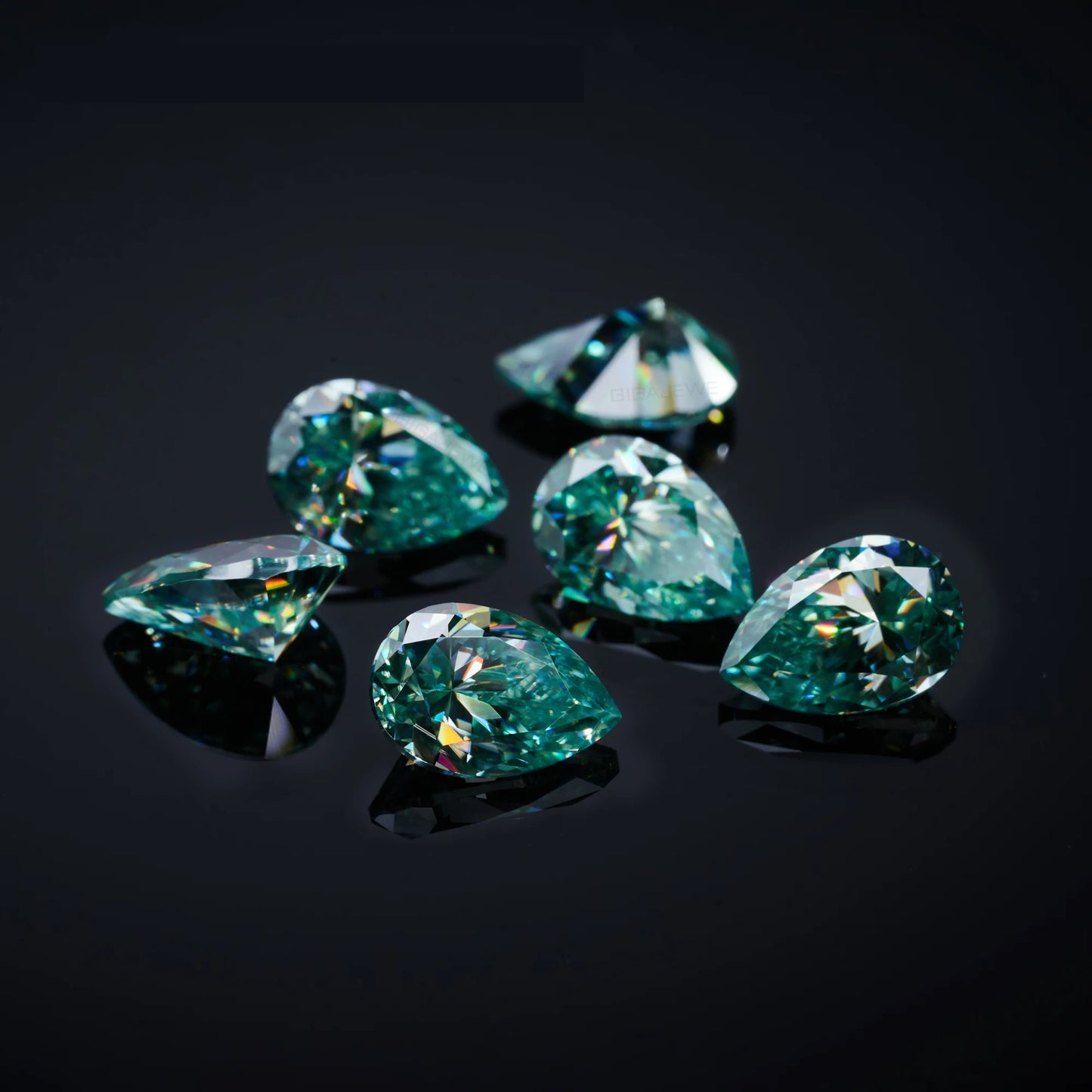 Bluish Green Pear Cut Moissanites