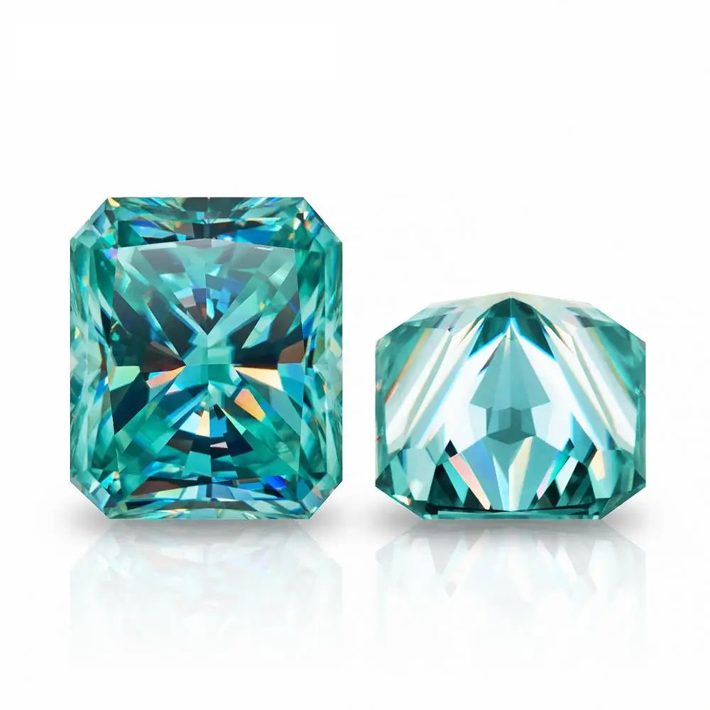 Bluish Green Radiant Cut Moissanites