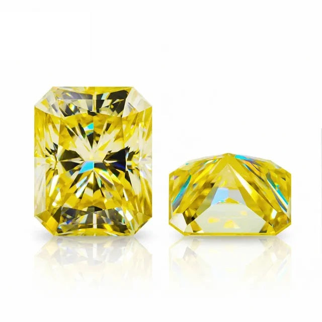 Vivid Canary Yellow Radiant Cut Moissanites