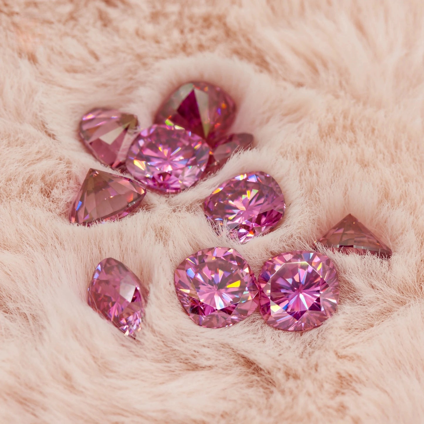 Vivid Pink Cushion Cut Moissanites