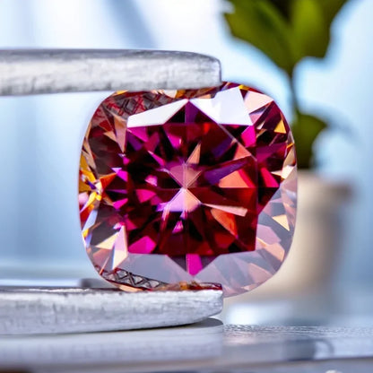 Watermelon Red Cushion Cut Moissanites