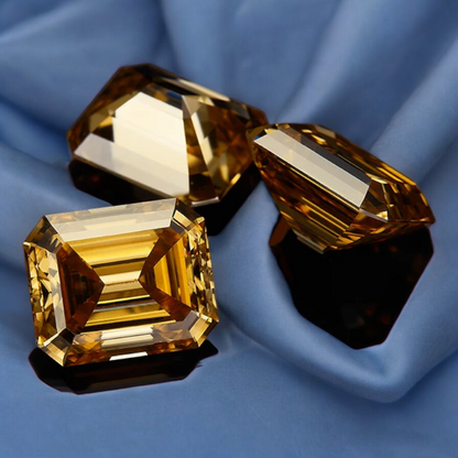 Vivid Champagne Emerald Cut Moissanites