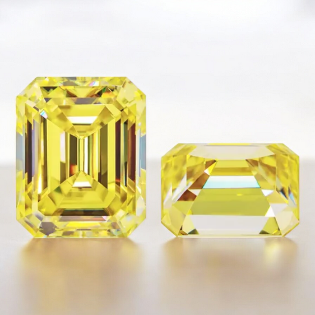 Vivid Canary Yellow Emerald Cut Moissanites