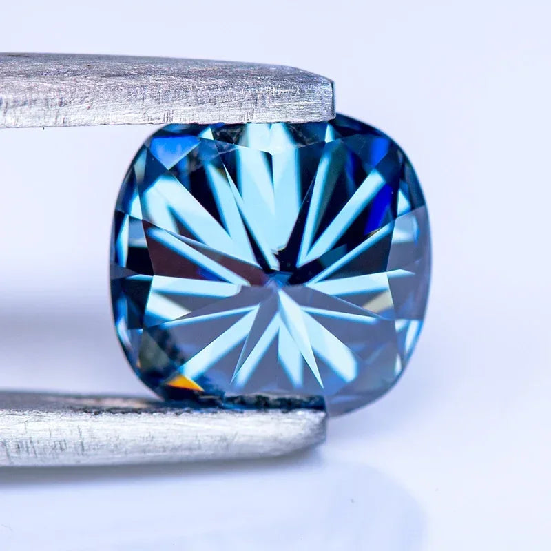 Royal Blue Cushion Cut Moissanites