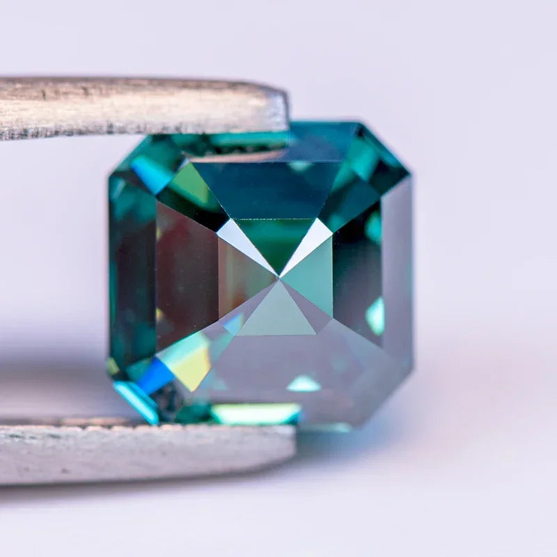 Emerald Green Asscher Cut Moissanites