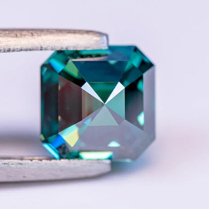 Emerald Green Asscher Cut Moissanites