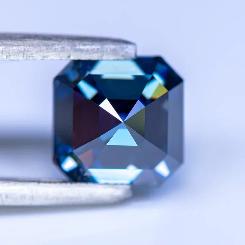 Royal Blue Asscher Cut Moissanites